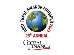 Die Abbildung zeigt den Global Finance Best Trade Finance Provider 2025 Award