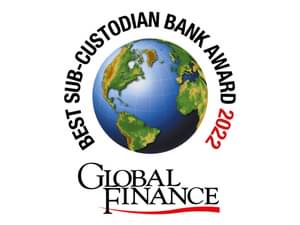Die Abbildung zeigt den Global Finance - Best Sub-Custodian Bank 2022 Award