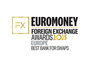 The figure shows the Euromoney Foreign Exchange Award 2025 - Europe Best FX Bank und for Swaps