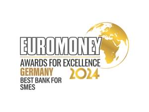 Die Abbildung zeigt den Euromoney Germanys Best Bank for SMEs Award