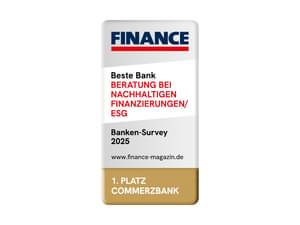 Picture shows the award of Finance Magazine with the inscription Best Bank ESG Adivsory Services