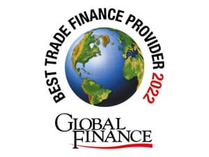 Die Abbildung zeigt den Global Finance - Best Trade Finance Provider 2022 Award