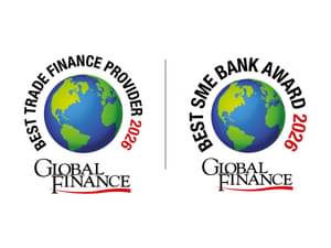 Die Abbildung zeigt den - Global Finance 2026 - Best SME & Best TF Provider Award