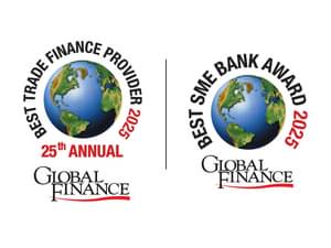 The figure shows the two Global Finance Awards - Best Trade Finance Provider in Germany and Best SME Bank in Germany for 2025