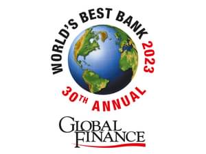Figure shows the award Global Finance - Best Bank 2023 Award - 30th