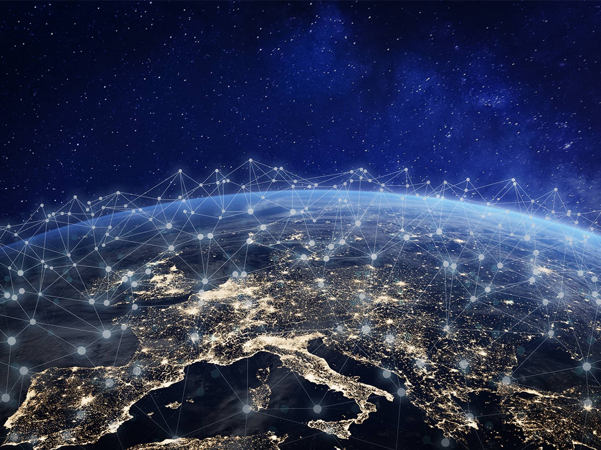 Europäisches Telekommunikationsnetz, das über Frankreich, Deutschland, Großbritannien und Italien verbunden ist.